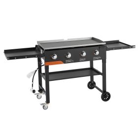VEVOR Gas Griddle, 4-Burner Flat Top Grill, 36 inch Grill Plate Foldable Propane Griddle with Wheels, 60000 BTU Outdoor Flat Top Grills for Pan-F