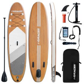 Inflatable Stand Up Paddle Board 10'6" Premium SUP W Accessories, Wood Color