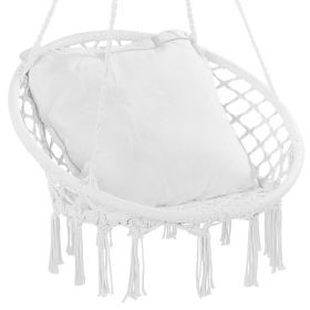 VEVOR Hanging Hammock Swing Chair, 330 lbs Capacity, Macramé Hanging Chair with Cushion and Mounting Hardware, Cotton Rope Swing Chair for Bedroo
