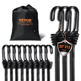 VEVOR 12 Piece Bungee Cords with A3 Steel Hooks, 32 Inch Heavy Duty Bungee Straps, 8 mm Elastic Bungee Ropes Set for Camping, Tarps, Motorcycle