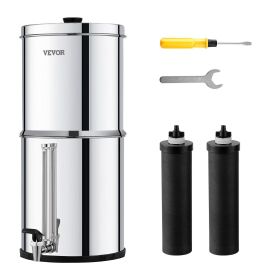 VEVOR Gravity-fed Water Filter System, 2.25G 304 Stainless-Steel Countertop System, Water Filtration System, Reduces Lead and up to 99% of Chlori