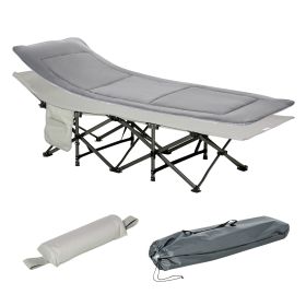 Folding Camping Cot with Mattress & Pillow, Double Layer Oxford Heavy Duty Sleeping Cot with Carry Bag Light Grey