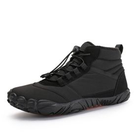 Fleece-lined Waterproof Snow Warm Breathable Couple High-top Casual Cotton Shoes (Option: Black-37)