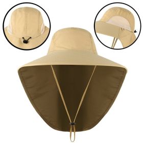 Fishing Sun Hat UV Protection Neck Cover Sun Protect Cap Wide Brim Neck Flap Fishing Cap For Travel Camping Hiking Boating (Color: khaki)