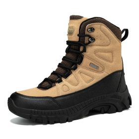 Men's winter new large size outdoor field training field training boots Hiking shoes Hiking shoes men's ankle boots (Color: khaki, size: 46)