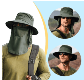 Wide Brim Sun Hat UV Protection Bucket Cap For Hiking Camping Fishing Safari Men (Hat Color: Army Green (3 In 1))