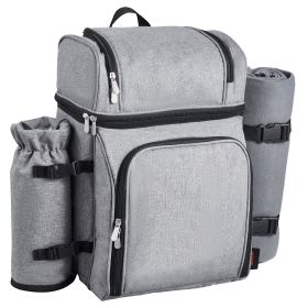 VEVOR Picnic Backpack, Beach Picnic Backpack Bag for 4 Person with Insulated Cooler Compartment, Detachable Bottle/Wine Holder, Lightweight Blank (Number of Layers: Double-deck, Color: Gray)