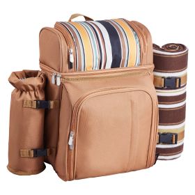 VEVOR Picnic Backpack, Beach Picnic Backpack Bag for 4 Person with Insulated Cooler Compartment, Detachable Bottle/Wine Holder, Lightweight Blank (Number of Layers: Double-deck, Color: Brown)