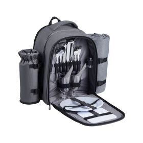 Outdoor Camping Picnic Backpack Bag with Tableware for 2 Person (Color: Gray, Type: Picnic Backpacks)