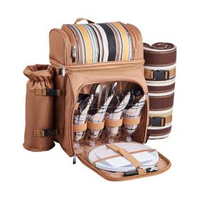 Outdoor Camping Picnic Backpack Bag with Tableware for 4 Person (Color: Brown, Type: Picnic Backpacks)