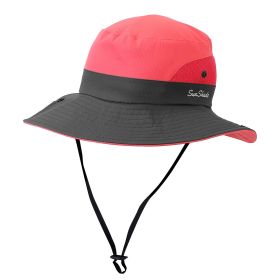 Women Summer Sun Bucket Hats Foldable UV Protection Cotton Cap Wide Brim Floppy Cap Packable Ponytail Mesh Travel Hat For Beach Fishing Camping T (Color: Watermelon, size: One size)