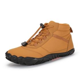 Fleece-lined Waterproof Snow Warm Breathable Couple High-top Casual Cotton Shoes (Option: Khaki-38)