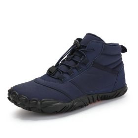 Fleece-lined Waterproof Snow Warm Breathable Couple High-top Casual Cotton Shoes (Option: Dark Blue-38)